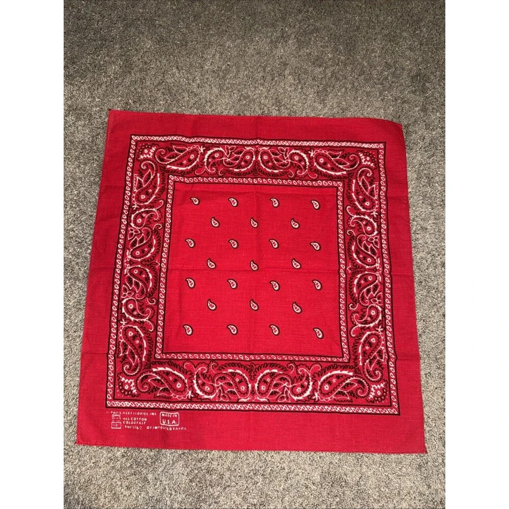 Vtg Red Cotton Bandanna Handkerchief Scarf Paris Access Cowboy Biker 20x20